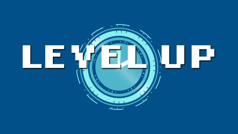 animation of level up on blue background with moving clock