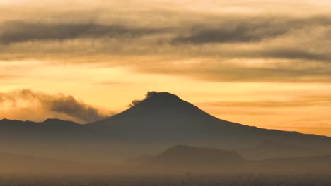 unique shot of strong volcano in popocatepetl at sunrise, mexico city