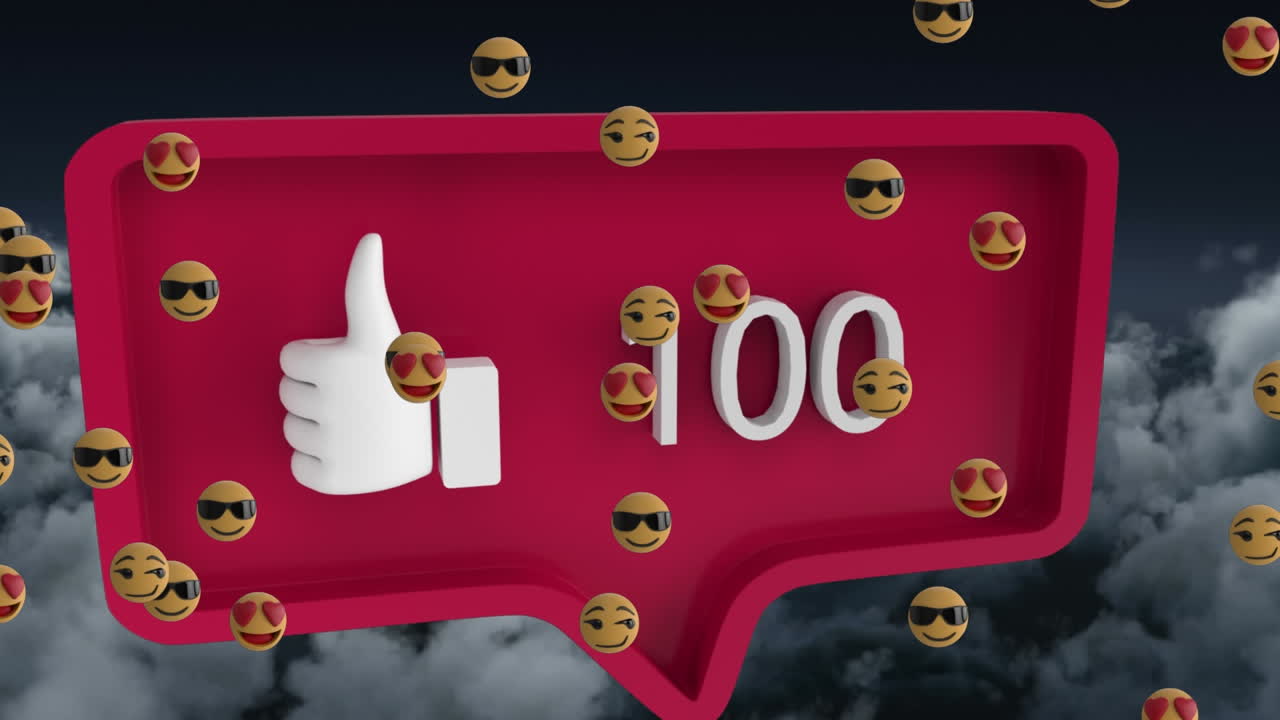 animación de emoticones moviéndose como la reacción de las redes sociales y las nubes