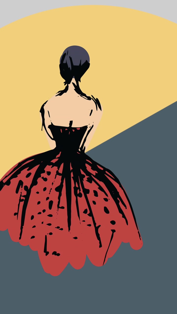 Animação de modelo sobre círculo amarelo e verde