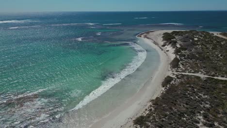 Idyllic-turquoise-coastline-with-clear-water-and-white-sandy-beaches