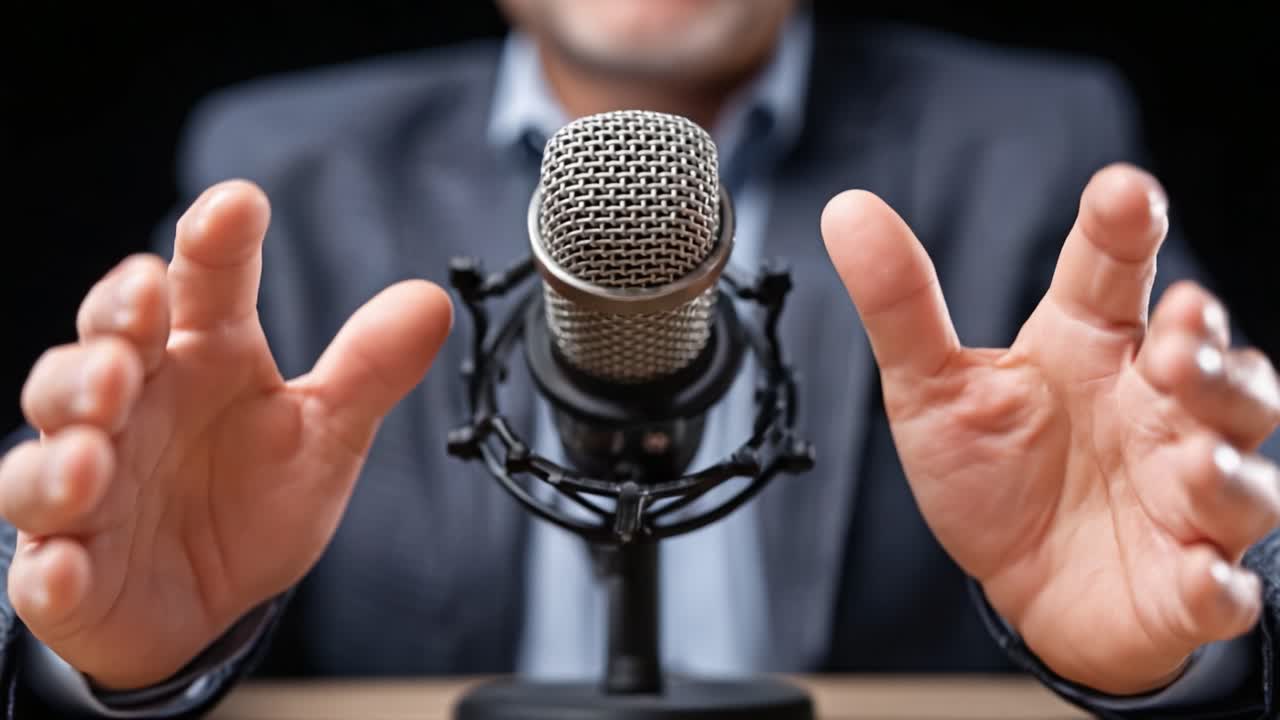 Engaging Speaker at Microphone: A Powerful Presentation Moment Captured in Two Frames Highlighting Communication Skills and Connection with the Audience