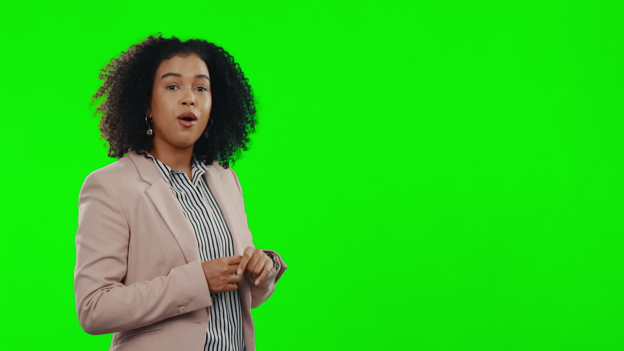 Broadcast, face and a woman with news on a green