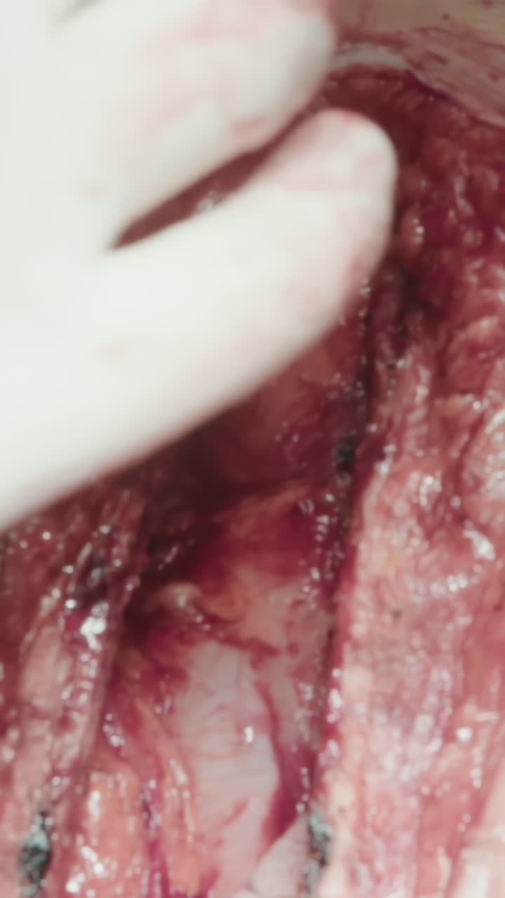 외과 의사는 심장 박동에서 창기를 제거합니다. 장갑을 입은 의사는 비독성 병원 환경에서 효과적인 바이파스 수술을 용이하게하는 의료 도구를 사용합니다.