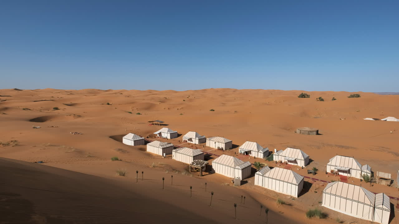 Camp in the sand dunes of Merzouga, Morocco.