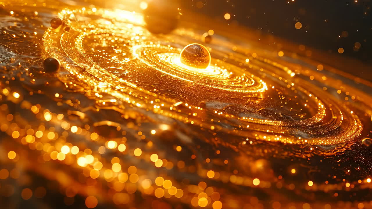 Vibrant cosmic golden spirals. Brilliant golden spirals form around a central sun in a mesmerizing cosmic scene full of light and energy