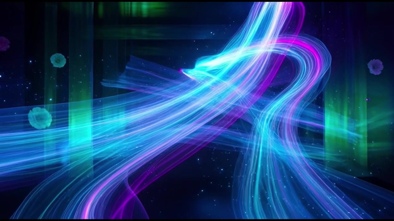 Abstract Motion Graphics with Glowing Blue and Purple Light Trails