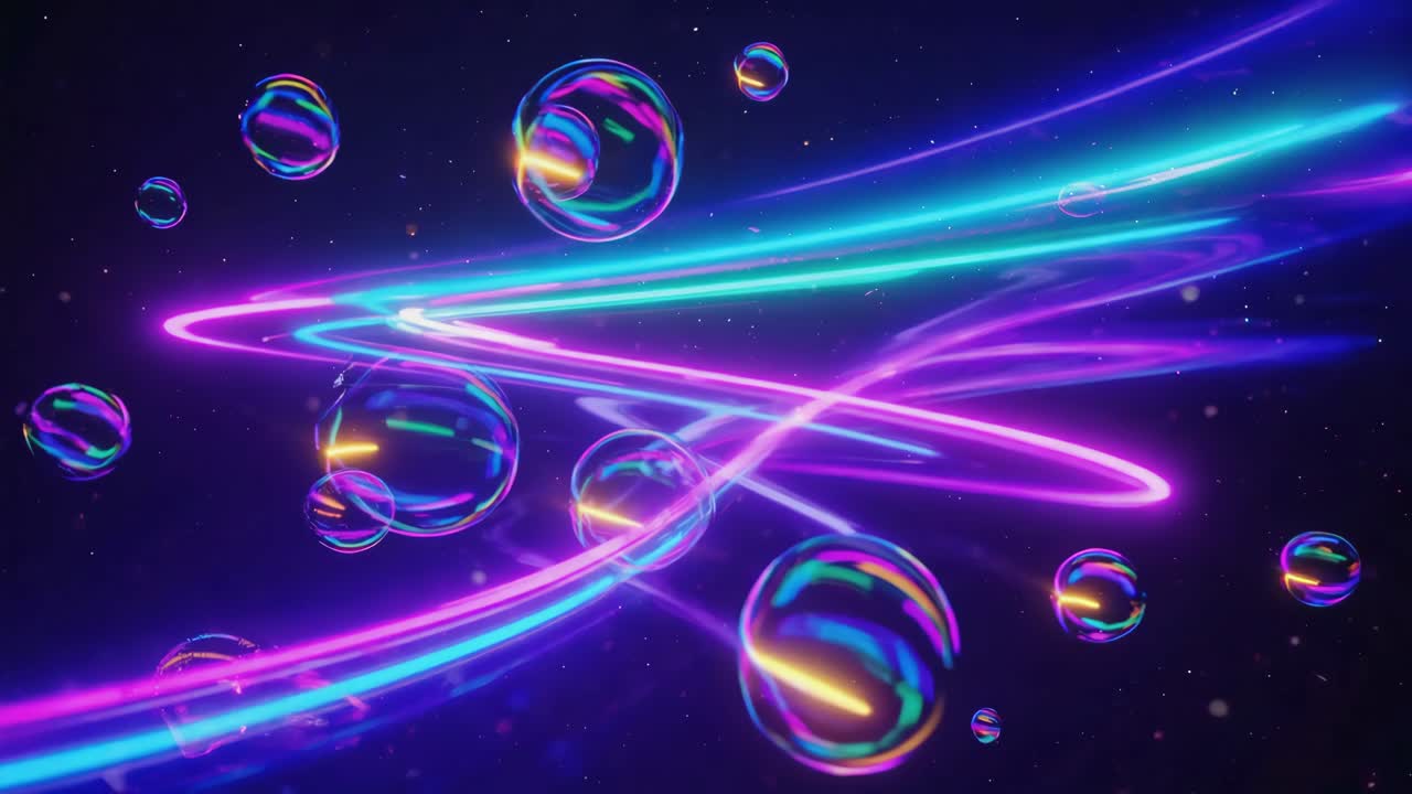 Abstract Neon Bubbles and Glowing Lines