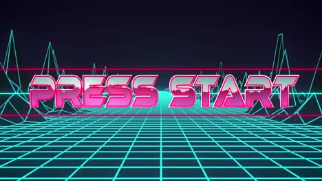 animation of press start text over mountains