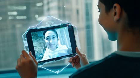 boy using augmented reality tablet