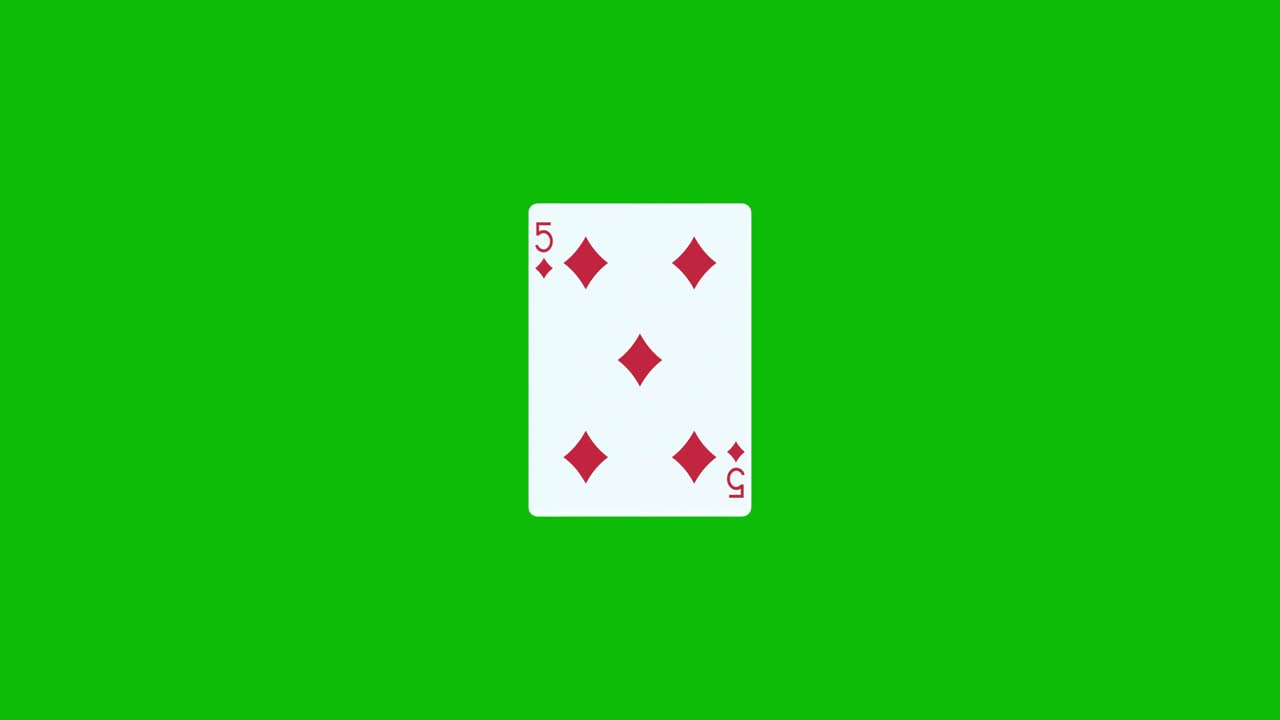 L'asso di quadri di una carta da poker ruota e si rivela su uno schermo verde, animazione 3D. Puoi modificare i tempi della clip per controllare l'effetto di rivelazione.