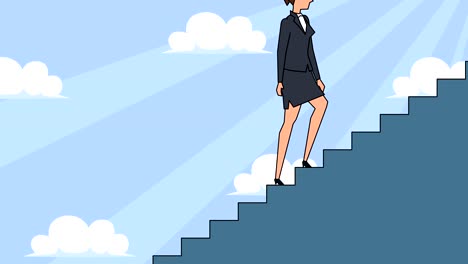 flat cartoon businesswoman character goes up the career ladder stairs concept  animation