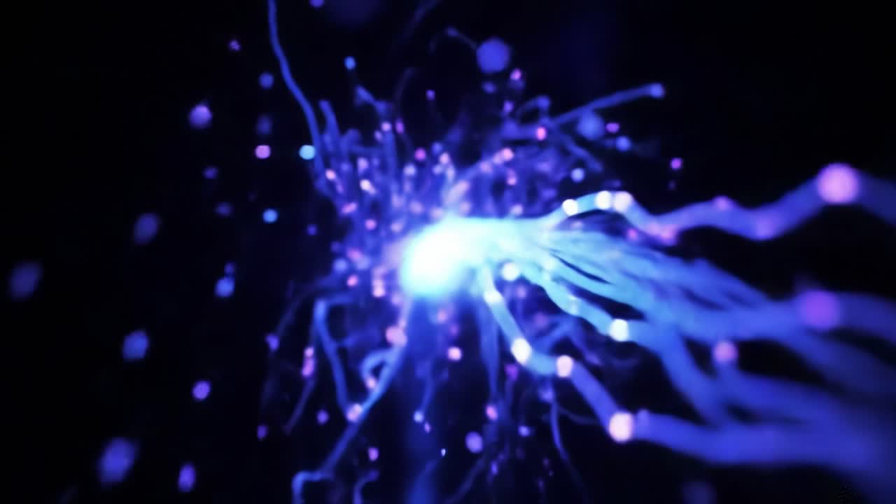 Experience mesmerizing patterns of glowing blue energy flowing through darkness, creating a unique visual journey filled with movement and light.