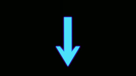 animación de símbolo de signo de flecha de neón sobre fondo negro, flecha de gráficos de movimiento apuntando hacia abajo elementos de video de imagen animada de 4k