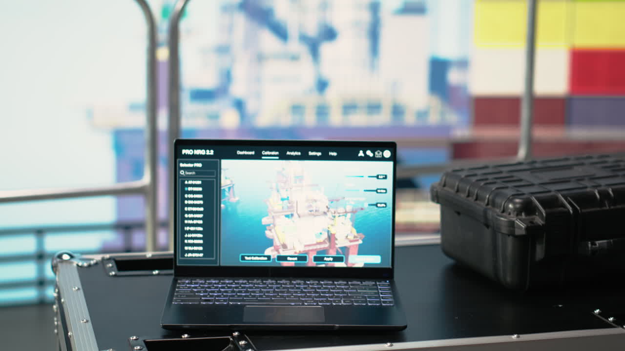Vertical video Laptop on drilling barge displaying predictive maintenance dashboard