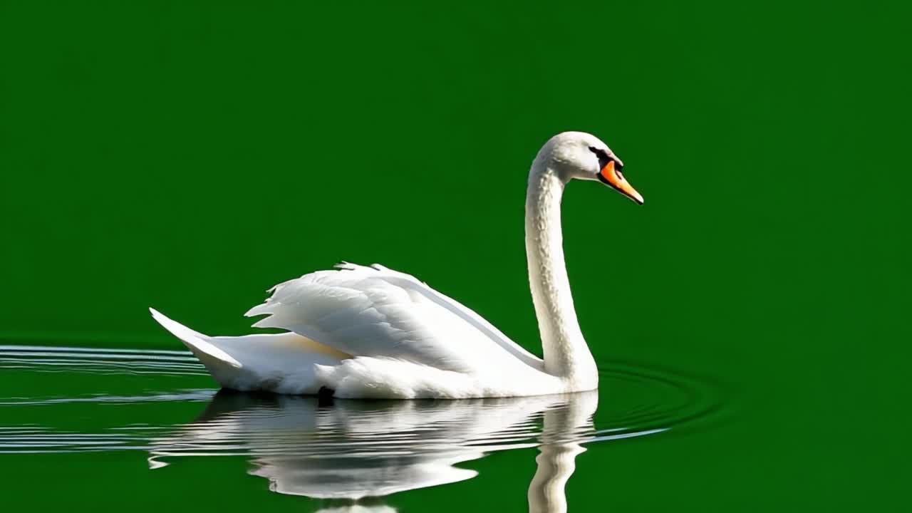 Wdzięczny biały łabędź płynący po spokojnych wodach, prezentujący swoją elegancję i piękno na tle żywej zieleni w oszałamiających szczegółach.