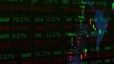 animation of statistics and numbers, financial data processing over world map