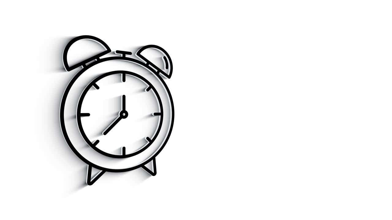 3d icono de línea hora y animación de reloj en fondo blanco. 4k