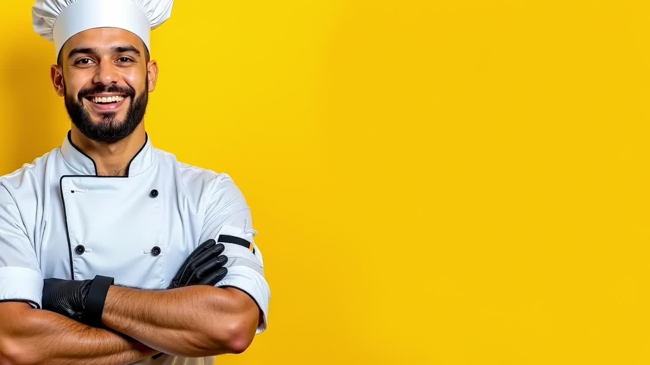A man in a chef's hat smiles at the camera
