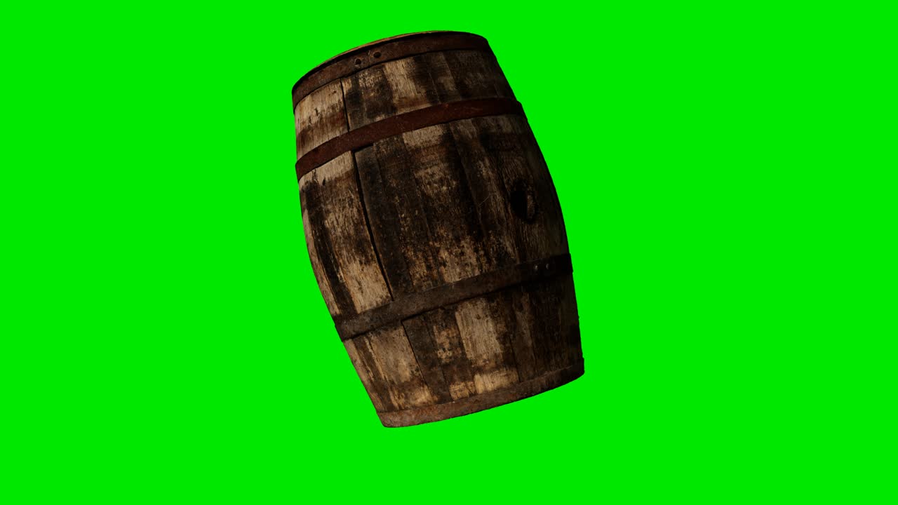 Wooden barrel for wine or beer at green chromakey background