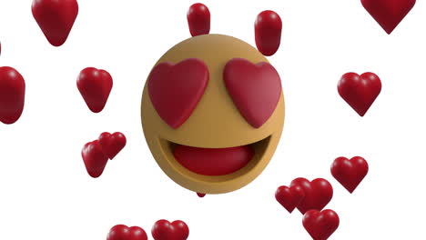 animación del icono emoji y los corazones rojos sobre fondo blanco.