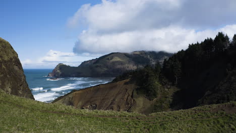 aerial coastal hillside landscape of oregon coast, god's thumb region usa