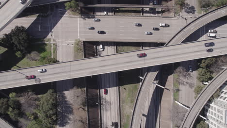 Top-Down-Aerial-View,-American-Highways-Interchange-in-Houston-Texas