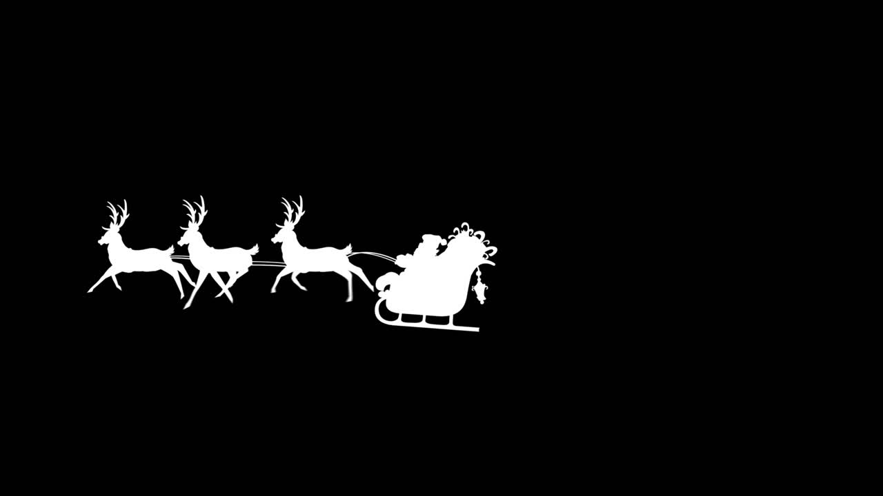 Digital animation of silhouette of santa claus in sleigh being pulled ...