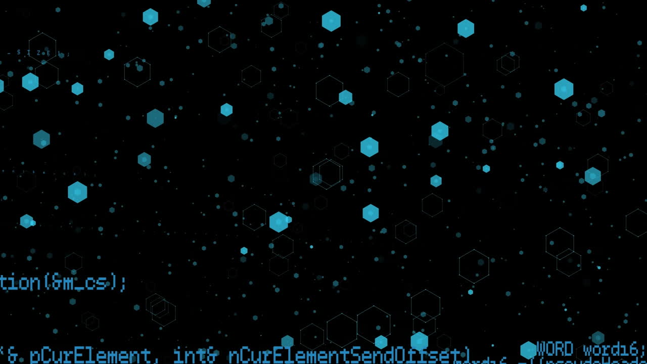 Animation of shapes over data processing on black background