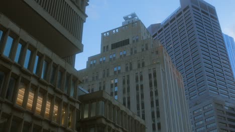 Sunset-view-of-Boston-buildings-from-city-street,-Massachusetts,-USA