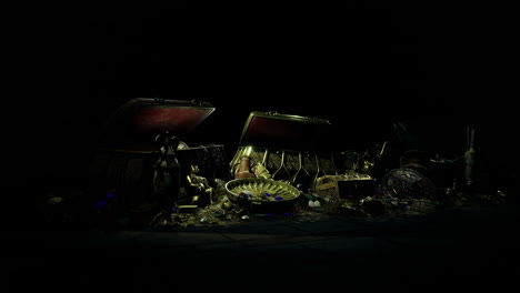 hidden treasures reveal ancient riches in a dark underground chamber