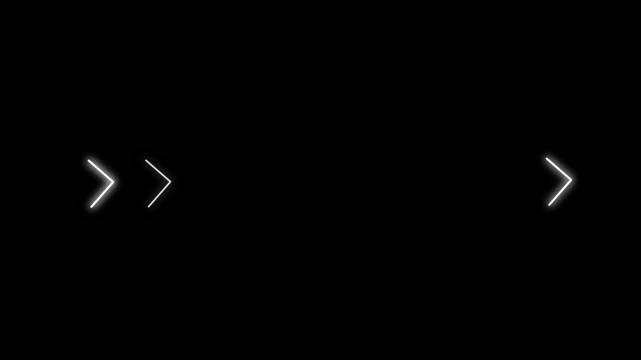 Directional arrow chevrons animate horizontally over black screen
