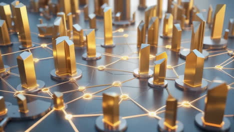 abstract golden network grid with interconnected structures