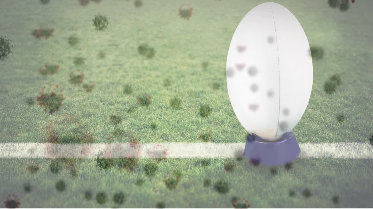 경기장에서 럭비 공을 통해 바이러스 세포의 애니메이션