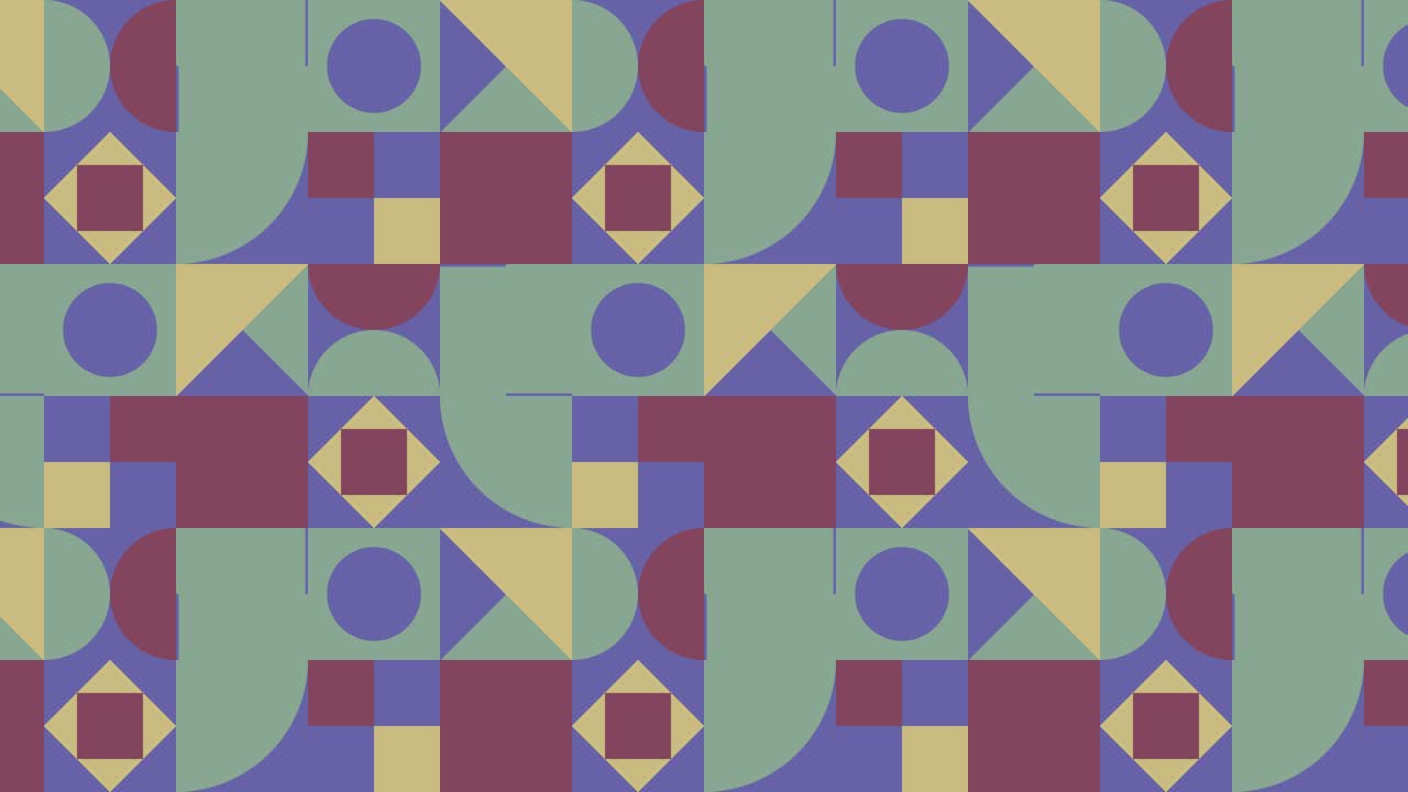Multicolor geometric pattern with very peri violet elements. Random tiles in abstract animated mosaic. Motion graphic background in a retro flat design