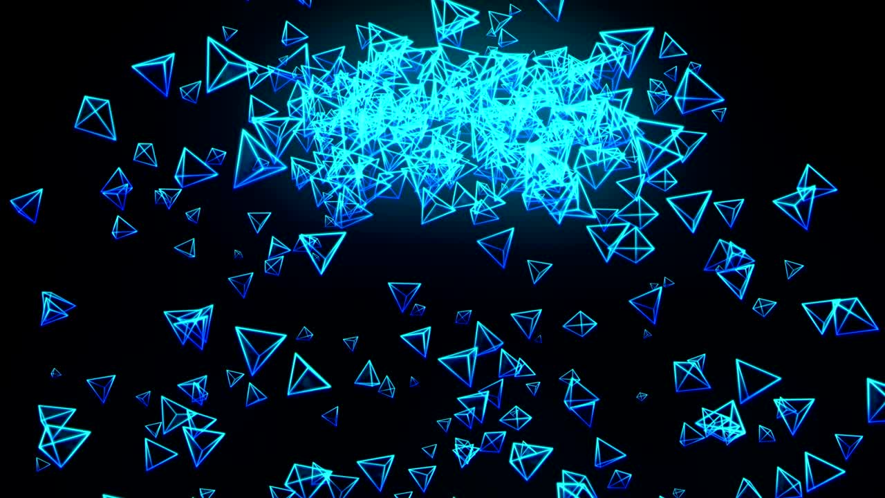 글로벌 비즈니스 네트워크, 검은 바탕에 파란 피라미드, 루프 글리터 애니메이션