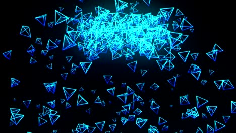 red de negocios global, pirámides azules sobre fondo negro, animación de brillo en bucle,