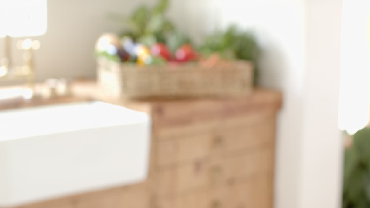 Basket of fresh vegetables on rustic kitchen counter, showcasing healthy lifestyle, at home