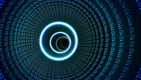 animation of glowing circles pulsating over binary coding data processing