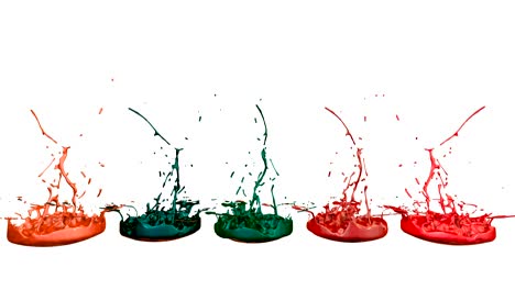 3d splashes of paint dance in 4k on white background. simulation of splashes of ink on a musical speaker that play music. v3