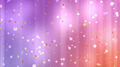 Animation-of-white-dots-and-glitter-floating-over-colorful-digital-background