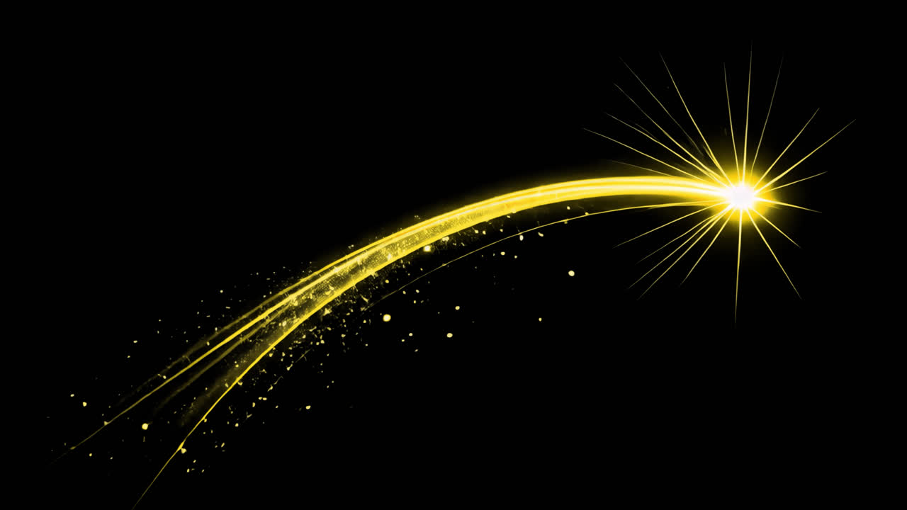 Radiant golden shooting star animated overlay, transparent 4K video, alpha channel, ProRes 4444