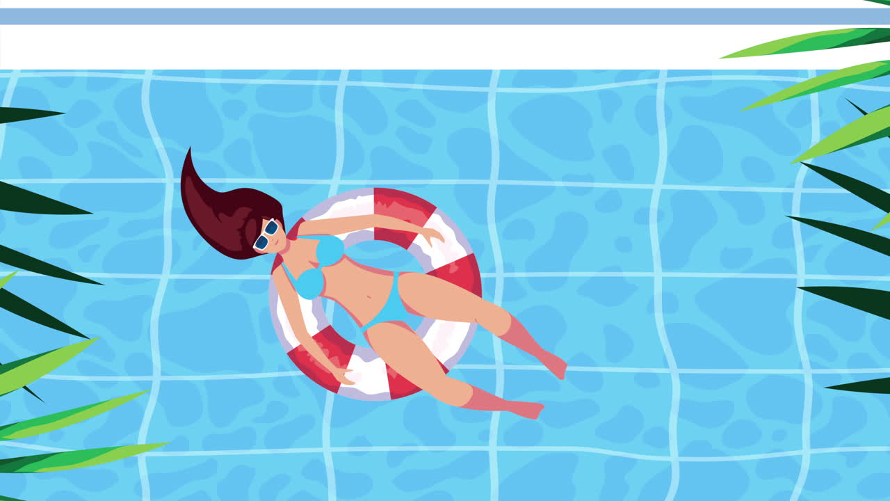 girl tanning in pool floating scene