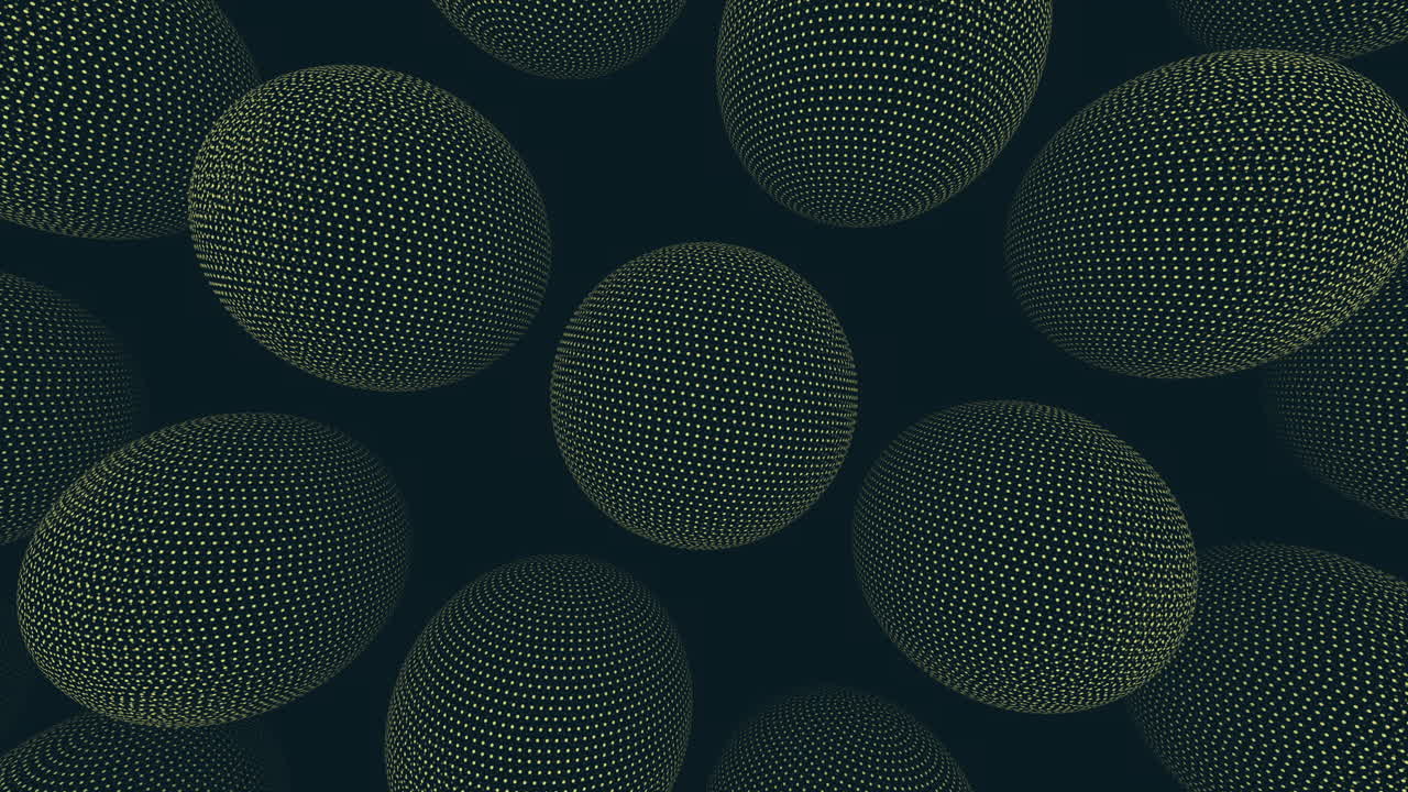Futuristic spheres pattern with dots on black gradient