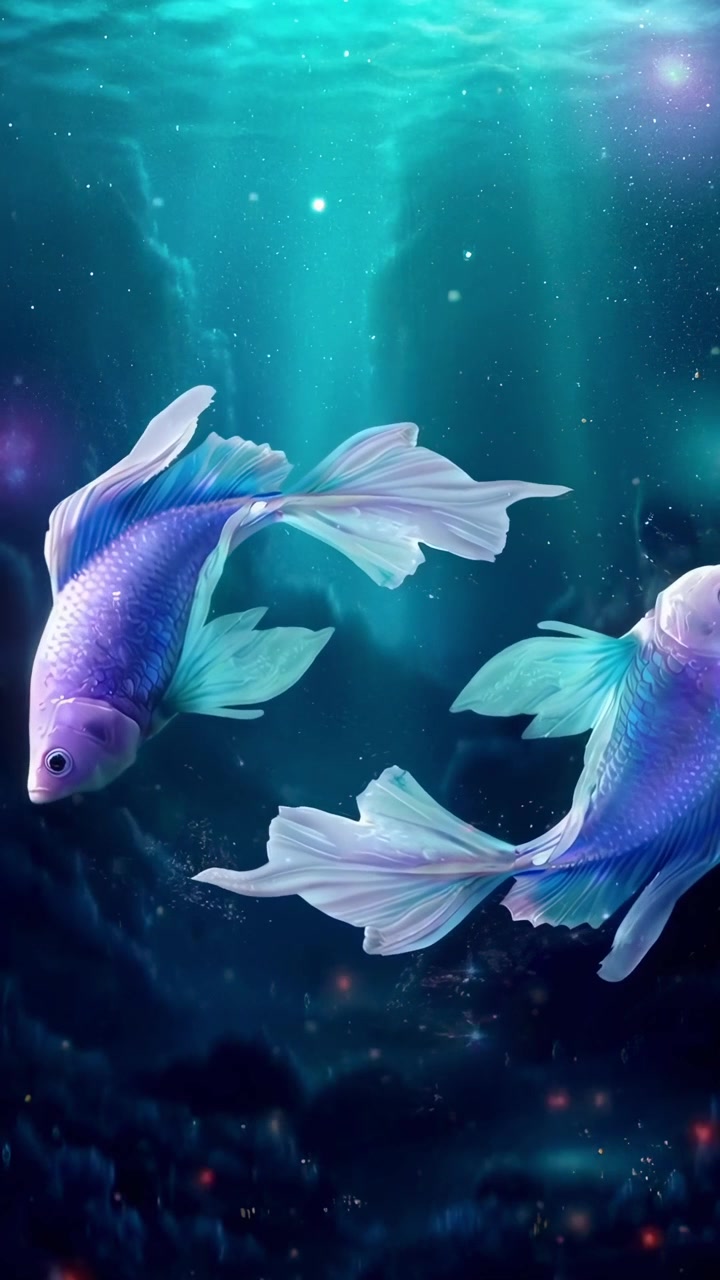 Ethereal Glowing Fish Swimming in Deep Blue Water
