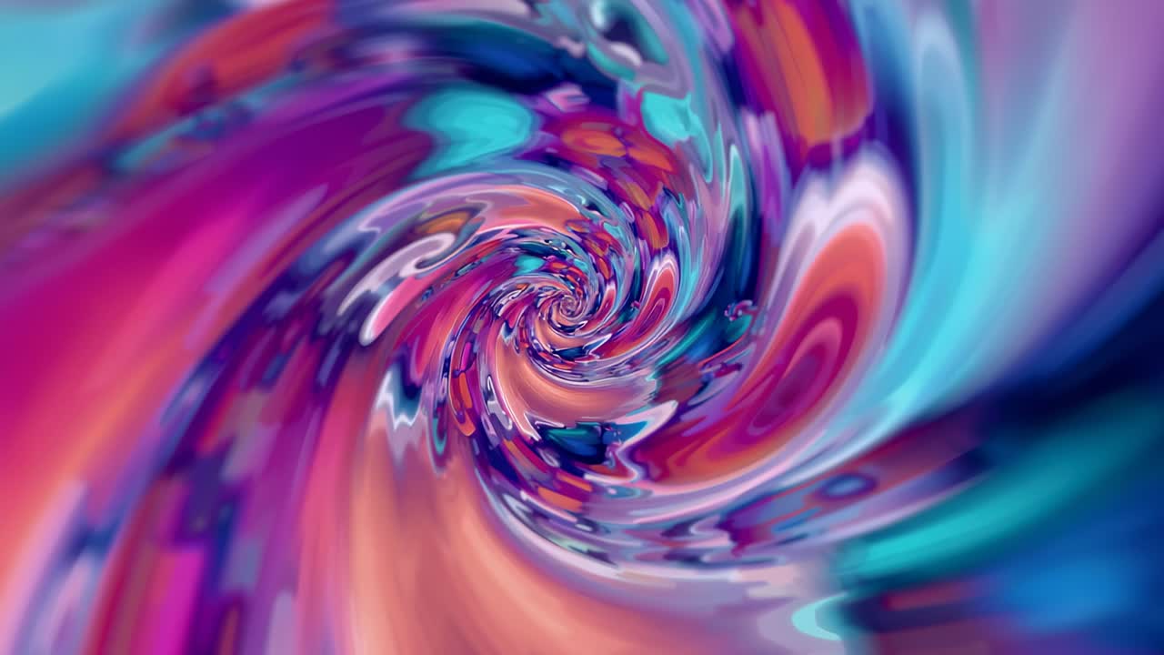 At start hypnotic vortex swirling in center frame, with purple blue pink orange turquoise