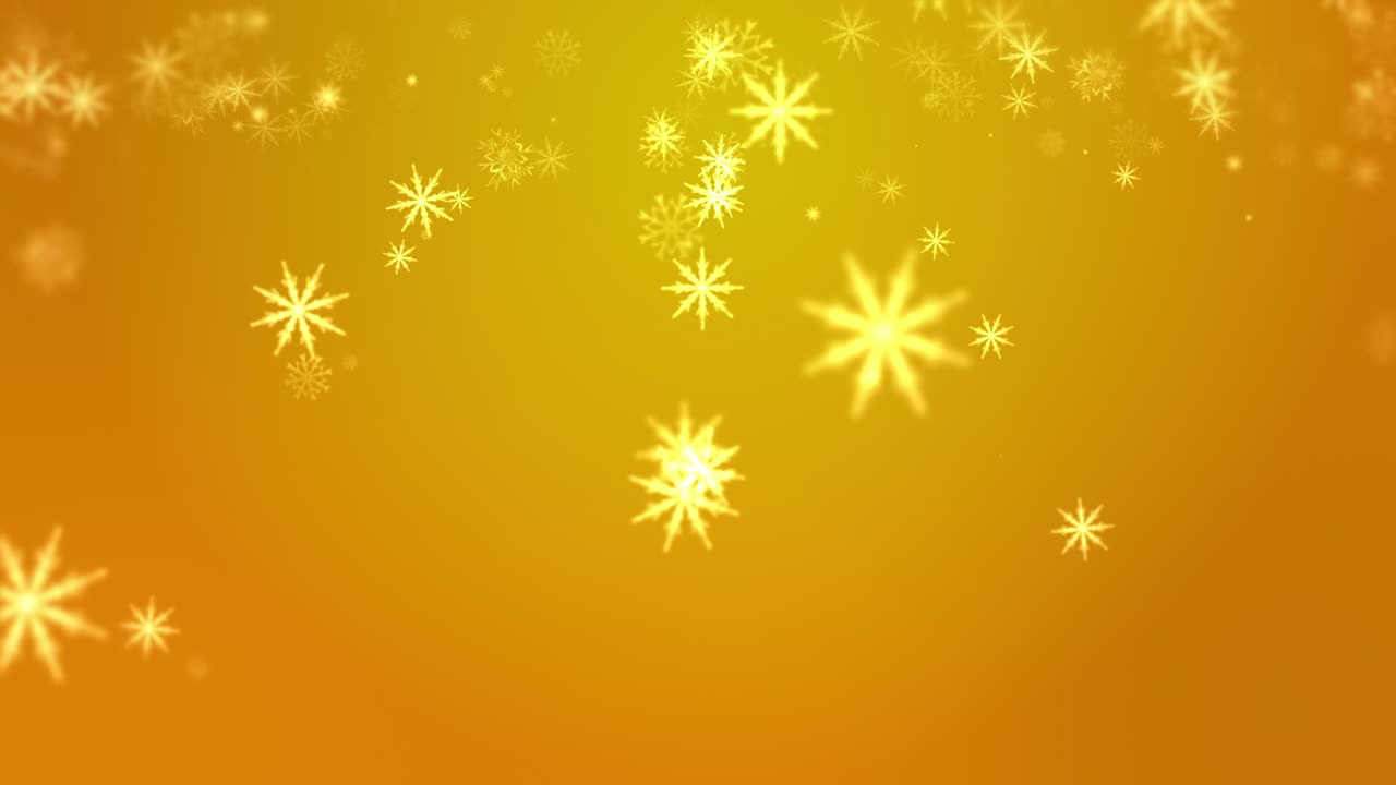 Beautiful Snowflakes Fly Towards The Viewer On A Golden Background Looping Seamlessly