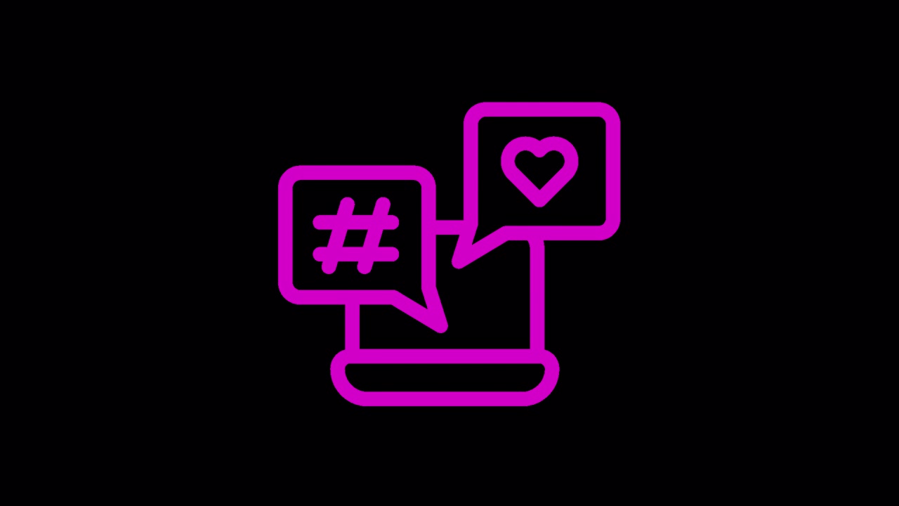 Icona Smartphone Animata con Hashtag e Simboli a Cuore