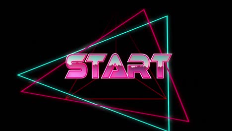 Animation-of-start-text-over-neon-lines-on-black-background