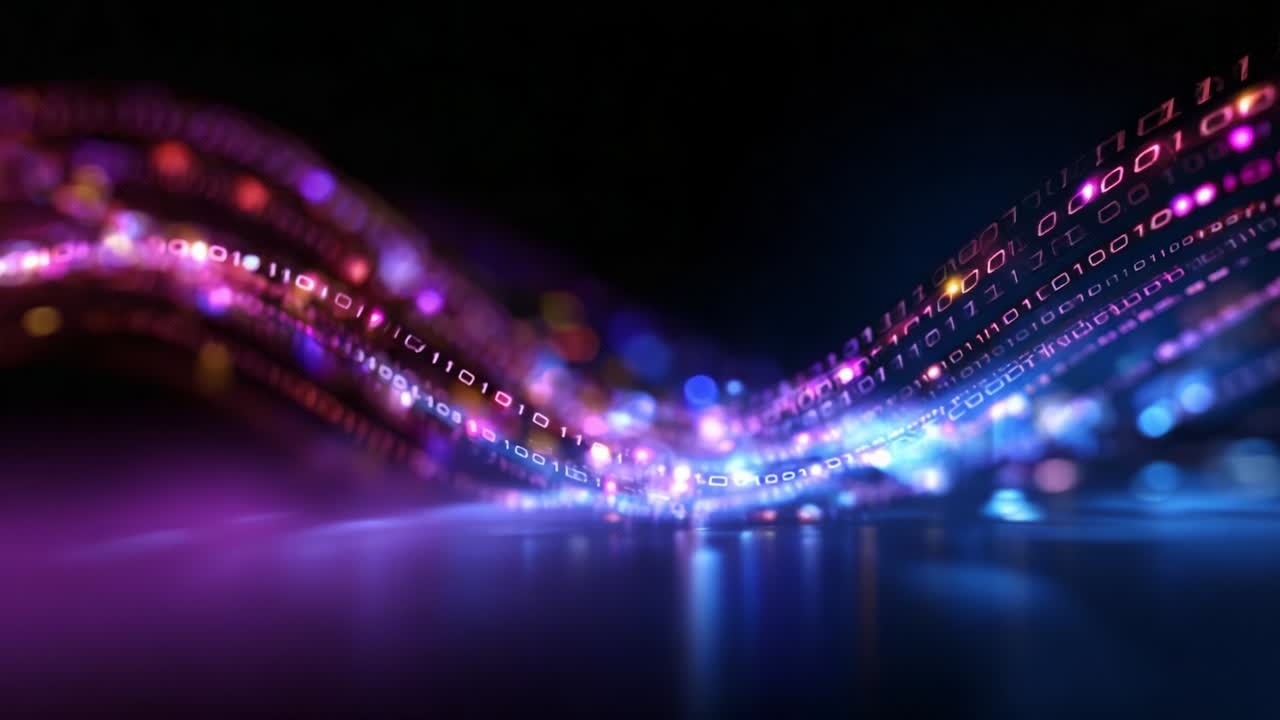 Vibrant Digital Wave: A Mesmerizing Display of Colorful Binary Data Flowing Through a Sleek Surface, Capturing the Essence of Modern Technology and Data Visualization in Stunning Detail